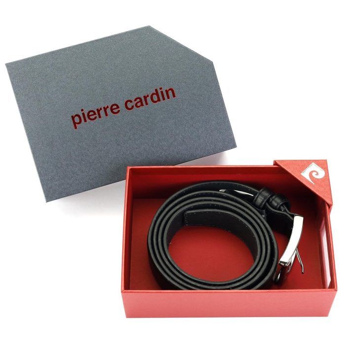 Vyriškas odinis diržas Pierre Cardin, 3,5 cm pločio, juodas