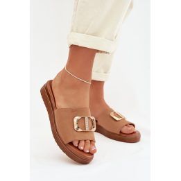 Moteriškos šlepetės su veliūrine apdaila STEP IN STYLE, rudos