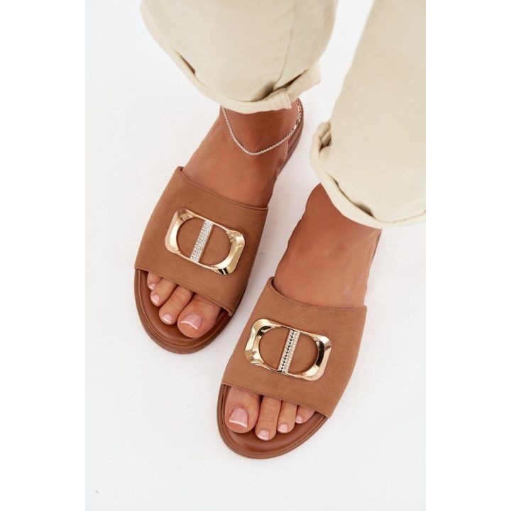 Moteriškos šlepetės su veliūrine apdaila STEP IN STYLE, rudos