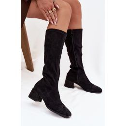 Moteriški batai virš kelių su cirkoniais Step in style, juodi