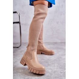 Moteriški pašiltinti batai virš kelių Step in style, smėlio