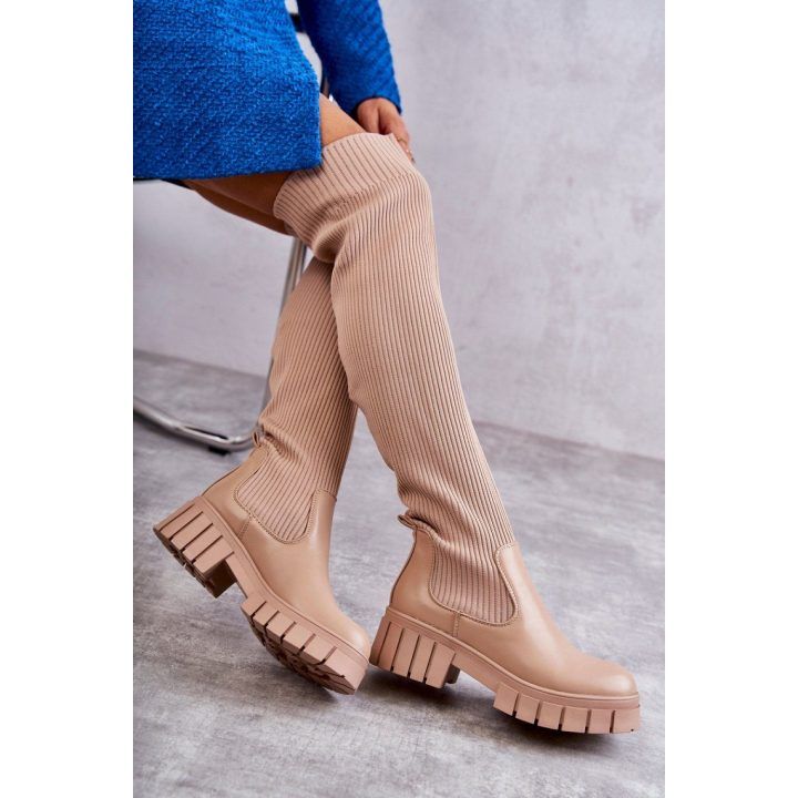 Moteriški pašiltinti batai virš kelių Step in style, smėlio