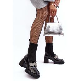 Moteriški aulinukai su kvadratine nosele ir blizgia sagtimi Step in style, juodi