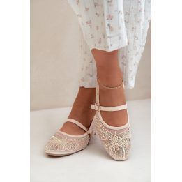Balerinos su blizgiomis gėlių detalėmis Step in style – smėlio spalvos