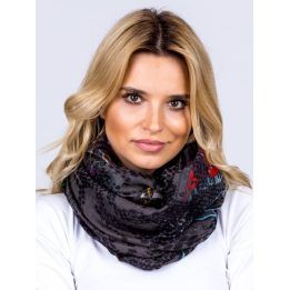 Moteriška skarelė su tautiniu ir gyvūnų raštu, juoda