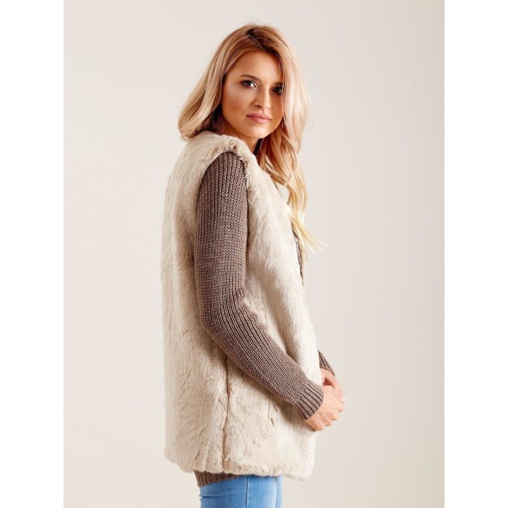 Moteriška pūkuota liemenė Wool Fashion Italia, šviesiai smėlio