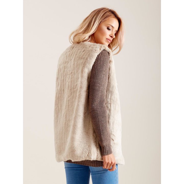 Moteriška pūkuota liemenė Wool Fashion Italia, šviesiai smėlio