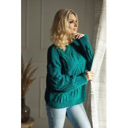 Moteriškas oversize megztinis su laivelio formos iškirpte PeeKaBoo, žalias