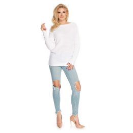 Moteriškas megztinis su laisvu kimono kirpimu PeeKaBoo, baltas