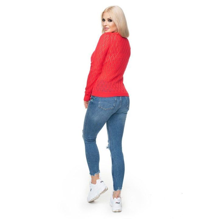 Moteriškas trumpas ažūrinis megztinis PeeKaBoo, raudonas