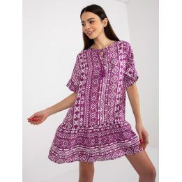 Moteriška boho suknelė su raukiniais ir raštu, violetinė