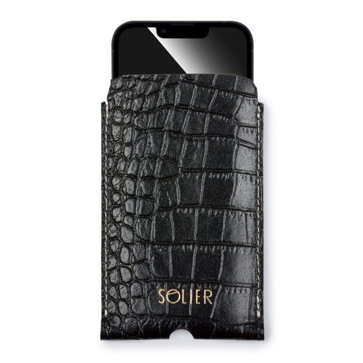 Personalizuojamas odinis dėklas iPhone 12/13/14 Solier, juodas