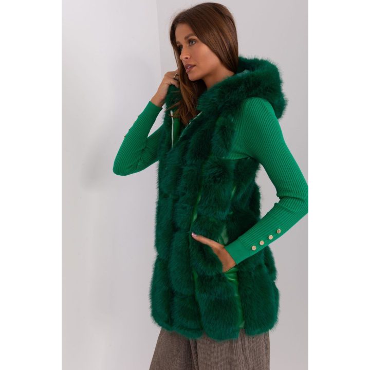 Moteriška liemenė su gobtuvu Wool Fashion Italia, žalia