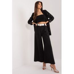 Moteriškos palazzo kelnės su diržu ir sagtimi Italy Moda, juodos