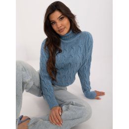 Moteriškas megztinis aukštu kaklu Wool Fashion Italia, mėlynas