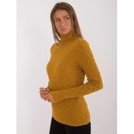 Moteriškas megztinis su golfu Wool Fashion Italia, tamsiai geltonas