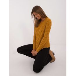 Moteriškas faktūrinis megztinis Wool Fashion Italia, tamsiai geltonas
