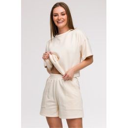 Šortai moterims, elegantiški, aukštu liemeniu, smėlio
