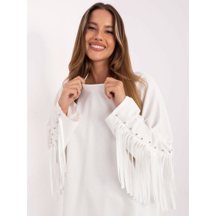 Moteriškas džemperis su kutais ir apvalia iškirpte, baltas