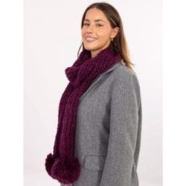 Šalikas tamsiai violetinis megztas su bumbulais Artisti Collection