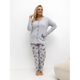 Moteriška didelių dydžių pižama su atsegama palaidine Forever Pink, pilka