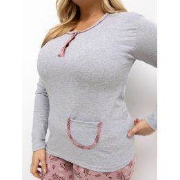 Moteriškas didelių dydžių palaidinės ir kelnių komplektas Forever Pink, pilka