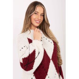 Moteriškas megztinis su geometriniu raštu Italy Moda, smėlio