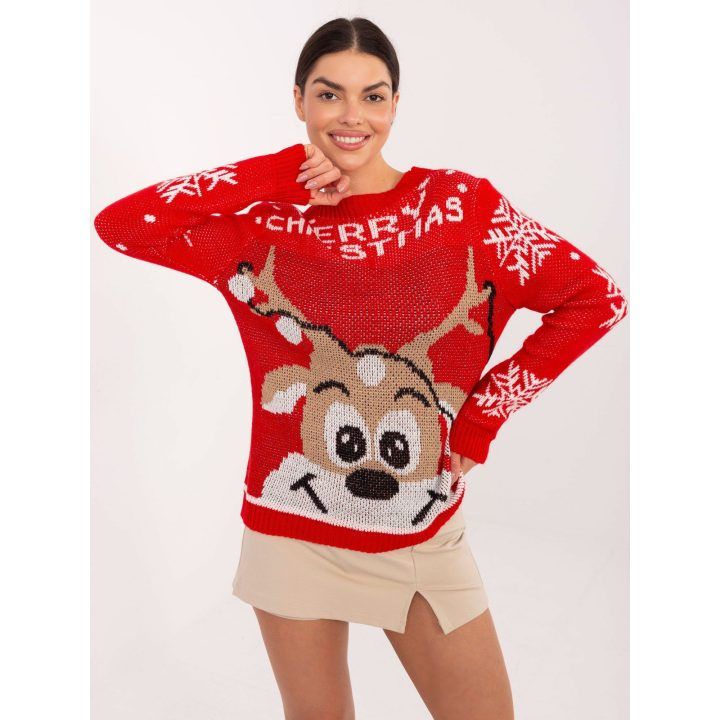 Moteriškas megztinis su užrašu Merry Christmas, raudonas