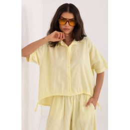 Moteriška palaidinė trumpomis rankovėmis iš 100 % medvilnės Italy Moda – geltona