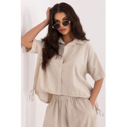 Palaidinė trumpomis rankovėmis iš medvilnės Italy Moda, smėlio