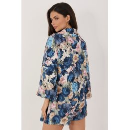 Moteriškas elegantiškas gėlių rašto švarkas Italy Moda, mėlynas