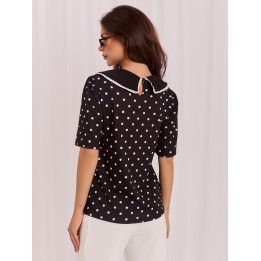 Moteriška palaidinė su apykakle ir taškeliais Italy Moda, juoda