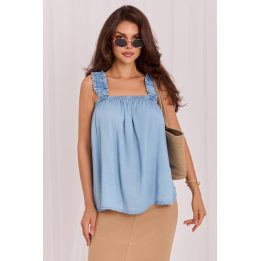 Topas su raukšlėtomis petnešėlėmis Italy Moda – mėlyna
