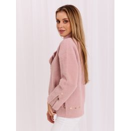 Šviesiai rožinė striukė su užtrauktuku ir dekoratyvinėmis detalėmis