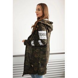 Moteriška ilga camo narzutka su gobtuvu ir užrašais