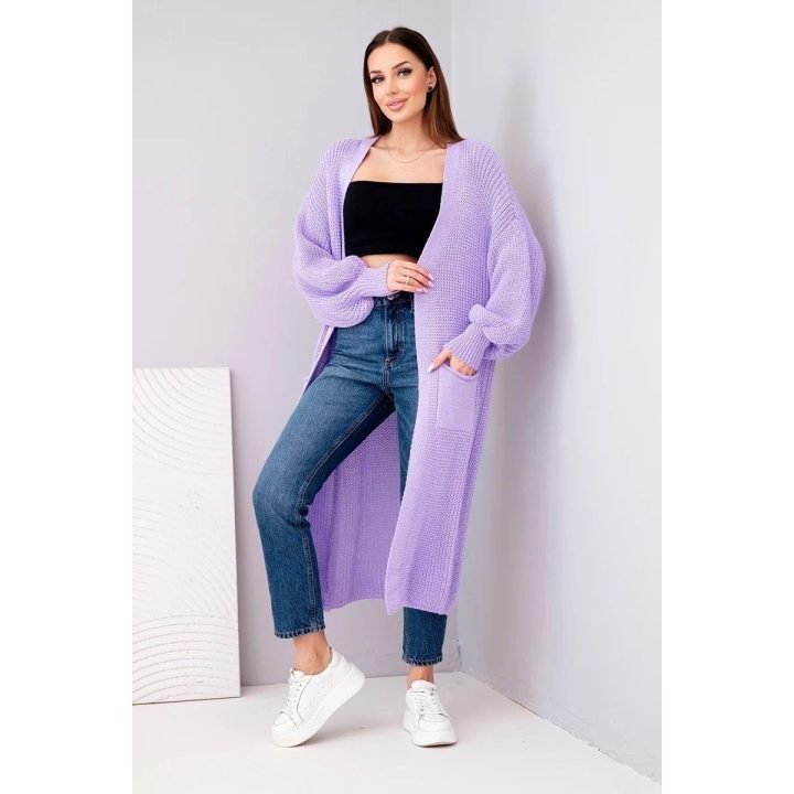 Moteriškas ilgas kardiganas, šviesiai violetinis