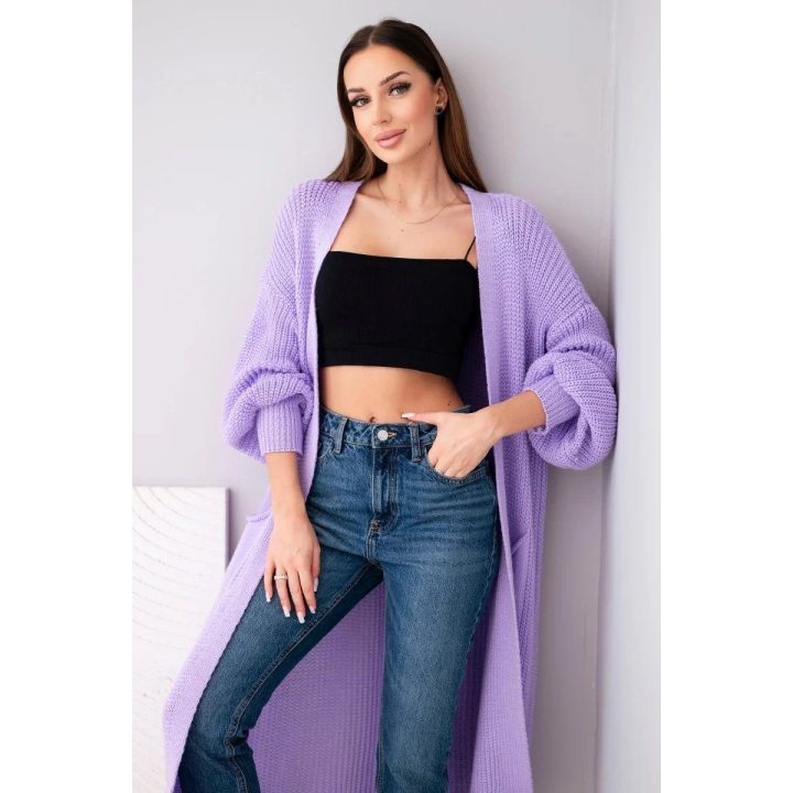 Moteriškas ilgas kardiganas, šviesiai violetinis