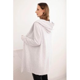 Moteriškas medvilninis džemperis su gobtuvu, šviesiai pilkas