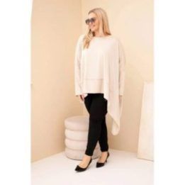 Moteriška Plus Size smėlio spalvos tunika su asimetriniu apačios kraštu