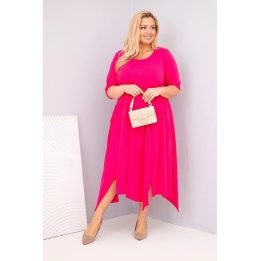 Moteriška Plus Size suknelė su asimetriniu apačios kirpimu, fuksijos spalvos