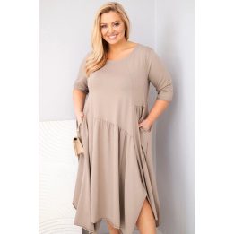 Moteriška Plus Size suknelė su asimetrišku apačios kraštu, kapučino spalvos