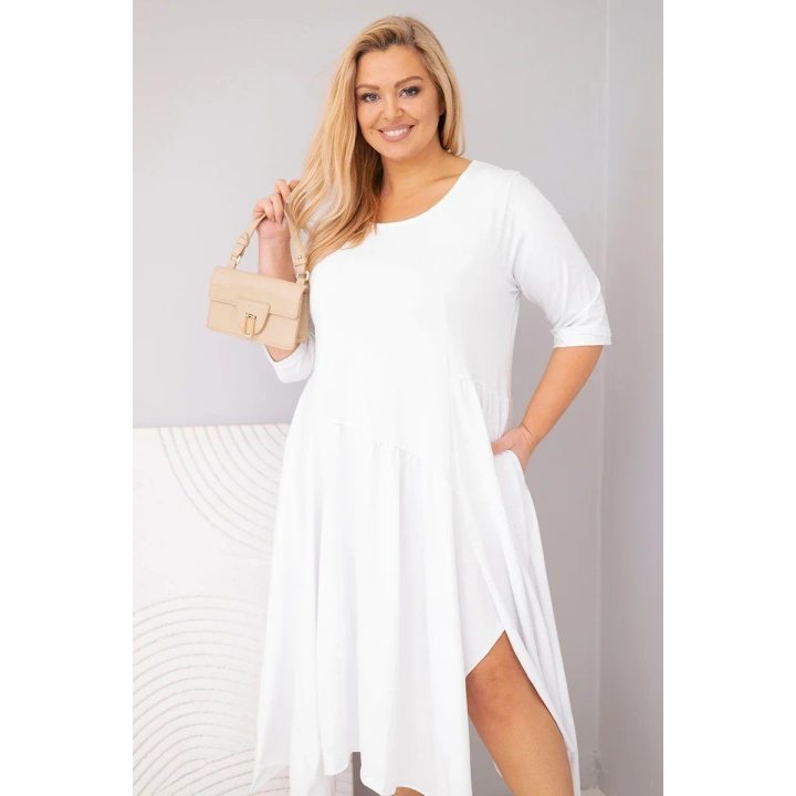 Moteriška Plus Size balta suknelė asimetrišku apačios kraštu