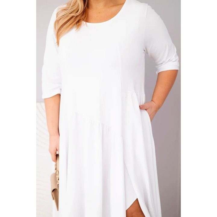 Moteriška Plus Size balta suknelė asimetrišku apačios kraštu