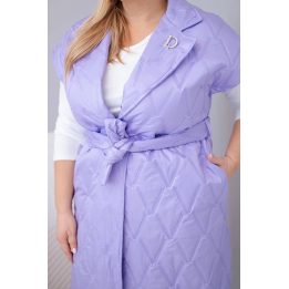 Moteriška dygsniuota liemenė su diržu, šviesiai violetinė