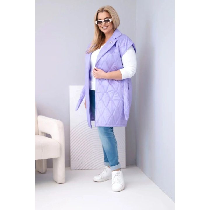 Moteriška dygsniuota liemenė su diržu, šviesiai violetinė