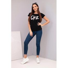 Moteriška medvilninė palaidinė su CHIC užrašu, juoda