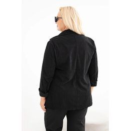 Moteriškas didesnių dydžių švarkas su atvartais, juodas