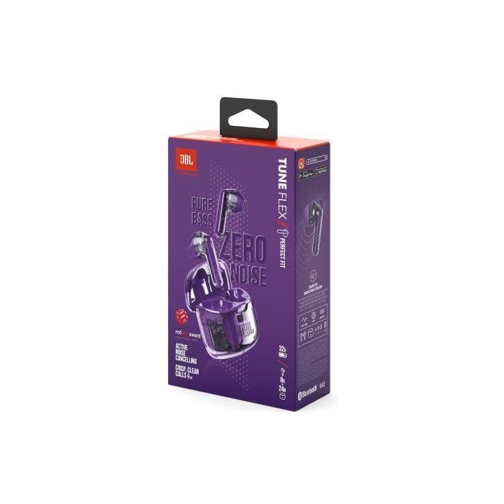 Belaidės ausinės su triukšmo slopinimu JBL Tune Flex NC, violetinės