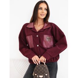 Moteriška štruksinė striukė su kontrastinėmis detalėmis, bordo
