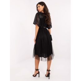 Juoda vakarinė midi suknelė su blizgiu viršumi